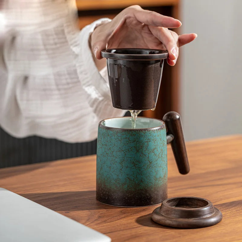 Caneca de Chá em Cerâmica com Tampa e Infusor | Filtro Incluído