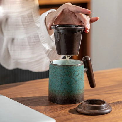 Caneca de Chá em Cerâmica com Tampa e Infusor | Filtro Incluído
