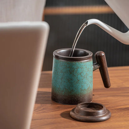 Caneca de Chá em Cerâmica com Tampa e Infusor | Filtro Incluído