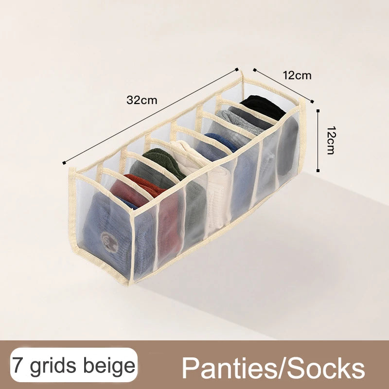 Organizador de Gavetas para Meias e Roupa Interior | Caixa Separadora com 7 Divisórias | Organizador Dobrável para Sutiãs, Calças e Jeans | Ideal para Quarto, Roupeiro e Dormitório