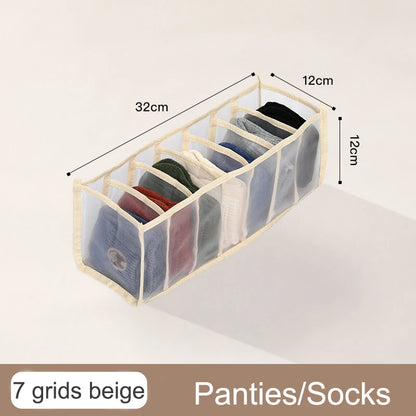 Organizador de Gavetas para Meias e Roupa Interior | Caixa Separadora com 7 Divisórias | Organizador Dobrável para Sutiãs, Calças e Jeans | Ideal para Quarto, Roupeiro e Dormitório
