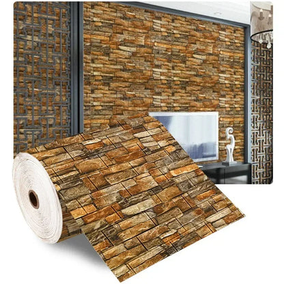 Papel de Parede 3D Autoadesivo Efeito Tijolo Antigo - 70cm x 1/5/10m Impermeável para Sala e Quarto