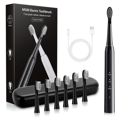 Escova Dentes Elétrica Sónica com 6 Cabeças - Timer Inteligente e Branqueamento Dental
