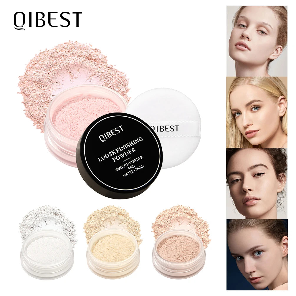 Pó Solto QIBEST 4 Cores 6g - Matte Acabamento Aveludado Controlo Oleosidade Impermeável Longa Duração