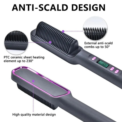 Pente Alisador Elétrico Multifuncional | Escova Alisadora de Cabelo | Iões Negativos | Anti-Queimadura | Ferramenta de Styling | Escova Alisadora
