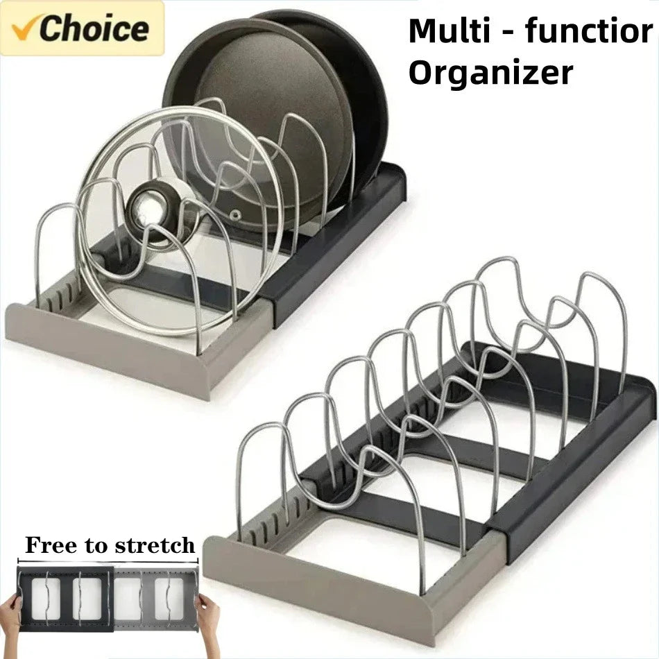 Organizador Telescópico para Panelas 7 Divisórias - Suporte Ajustável para Armário de Cozinha
