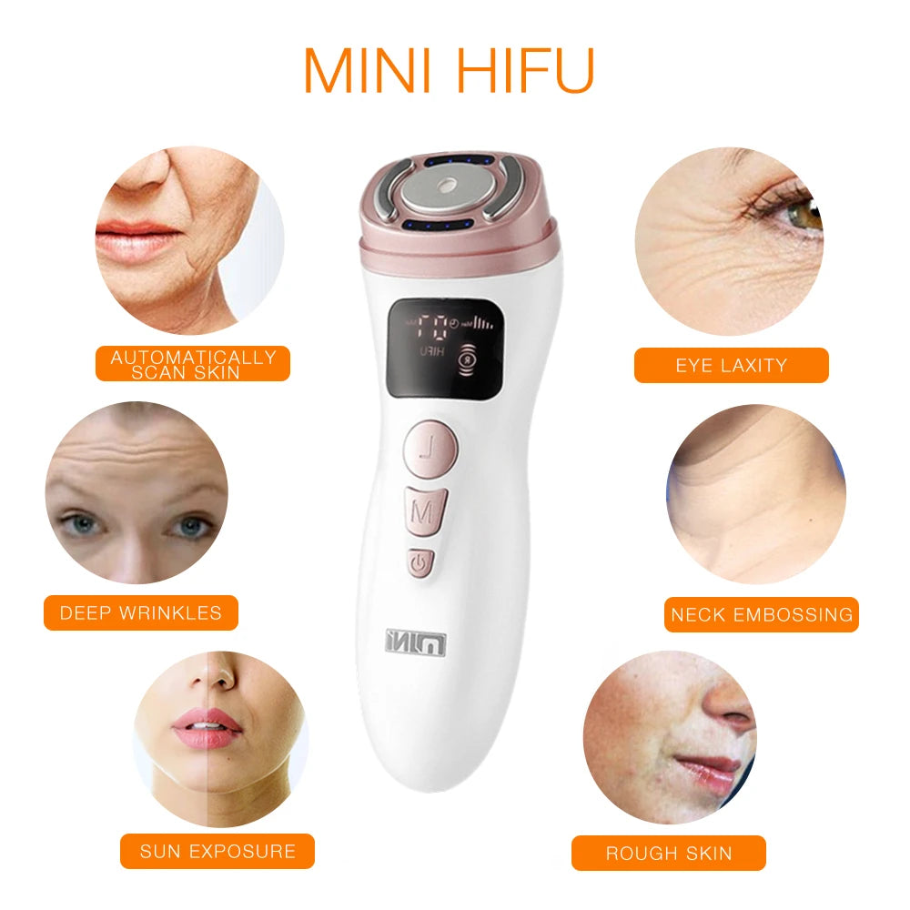 Mini Máquina HIFU Ultrassónica RF EMS | Lifting Facial, Antirrugas e Tonificação da Pele
