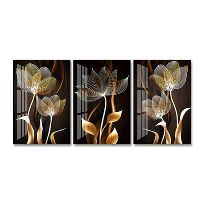 Quadro em Tela Flores Preto e Dourado – Arte Moderna Abstrata para Sala de Estar | Decoração de Casa
