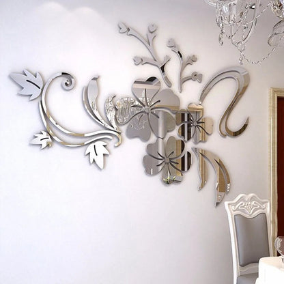 Autocolantes Espelho Floral 3D | Decoração de Parede Moderna e Elegante