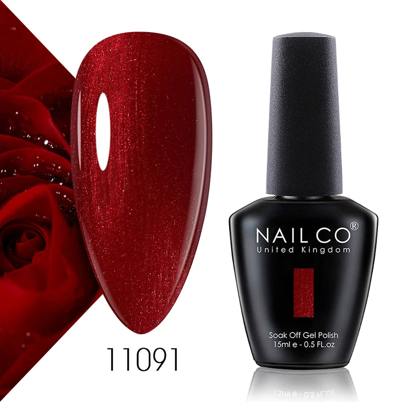 Verniz Gel NAILCO 15ml Série Vermelho Escuro – Cores Glitter UV Manicure Profissional Semi-Permanente