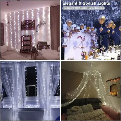 Luz de Cortina LED com Controle Remoto USB – 3m / 6m | 8 Modos de Iluminação | Decorativa para Quarto, Sala, Festas, Casamentos e Natal