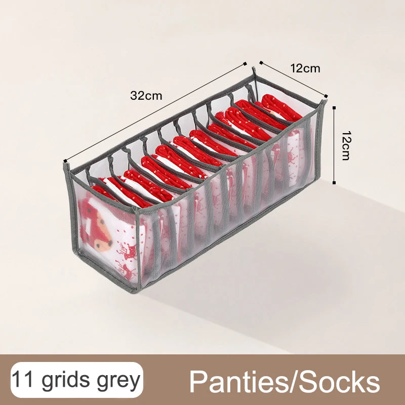 Organizador de Gavetas para Meias e Roupa Interior | Caixa Separadora com 7 Divisórias | Organizador Dobrável para Sutiãs, Calças e Jeans | Ideal para Quarto, Roupeiro e Dormitório