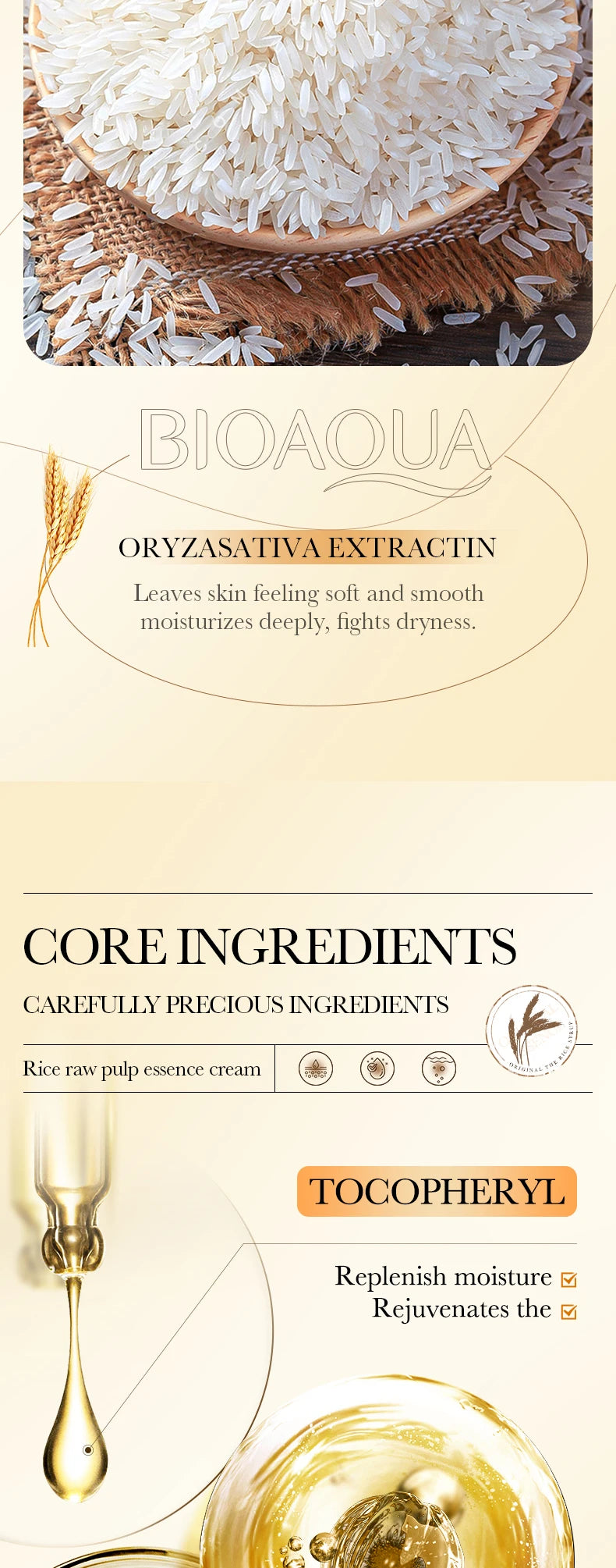 Creme Essência BIOAQUA Arroz | Hidratação Profunda, Iluminador e Firmeza Rejuvenescedora