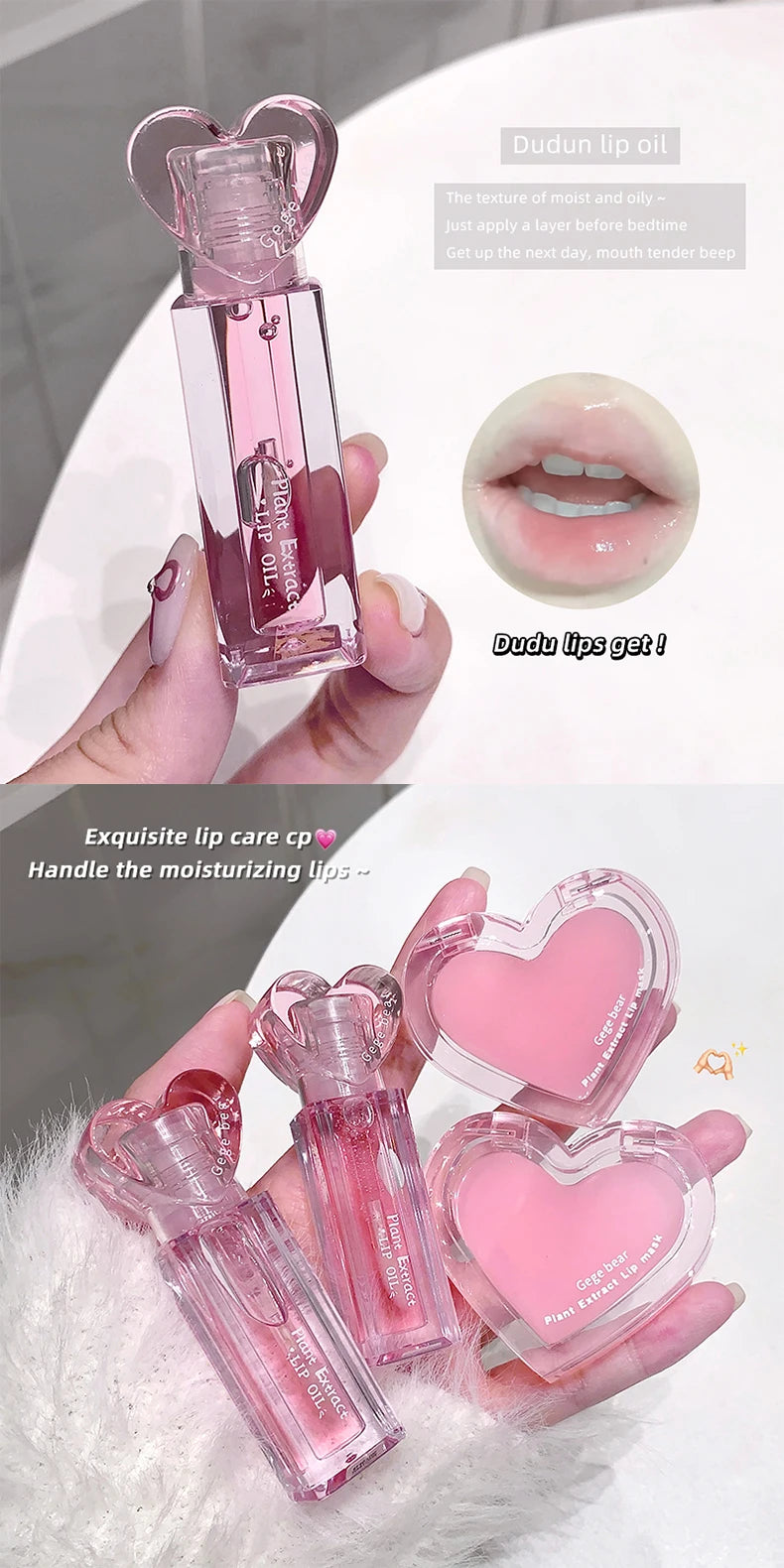 Set Bálsamos Labiais Gege Bear Extrato Plantas – Hidratante Gloss Incolor Nutritivo