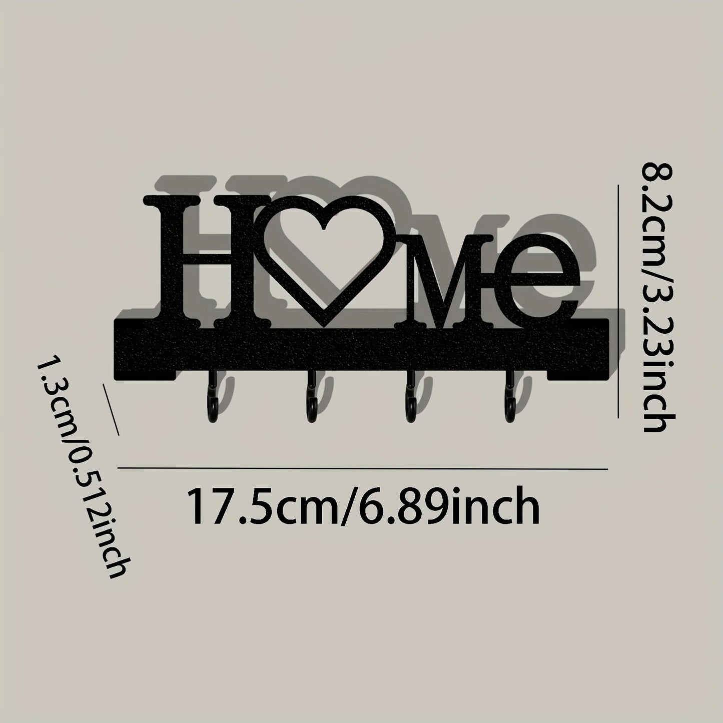 Porta-Chaves de Parede “Home Love” – Organizador Metal com Ganchos