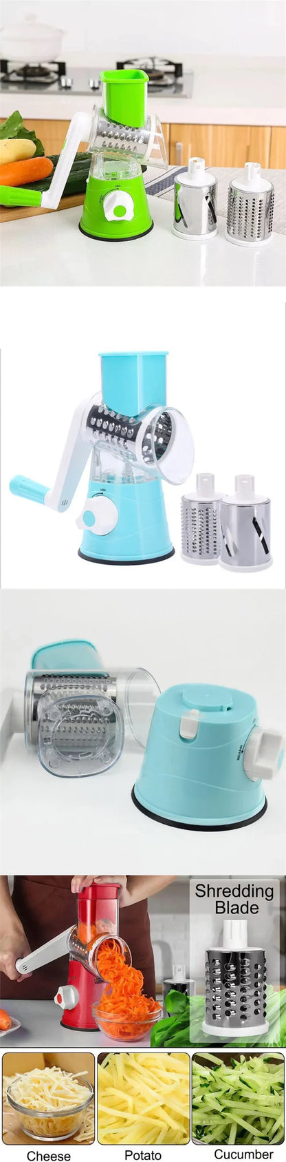 Fatiador Manual de Legumes – Cortador 3 em 1 | Spiralizer Redondo para Batatas, Legumes e Vegetais | Acessório Prático para Cozinha