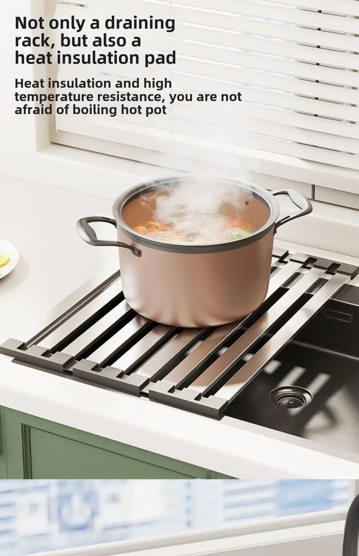 Escorredor Inox Retrátil Lava-Loiça 42x32,5cm – Cesto Organização Pratos e Pauzinhos | Inox 304