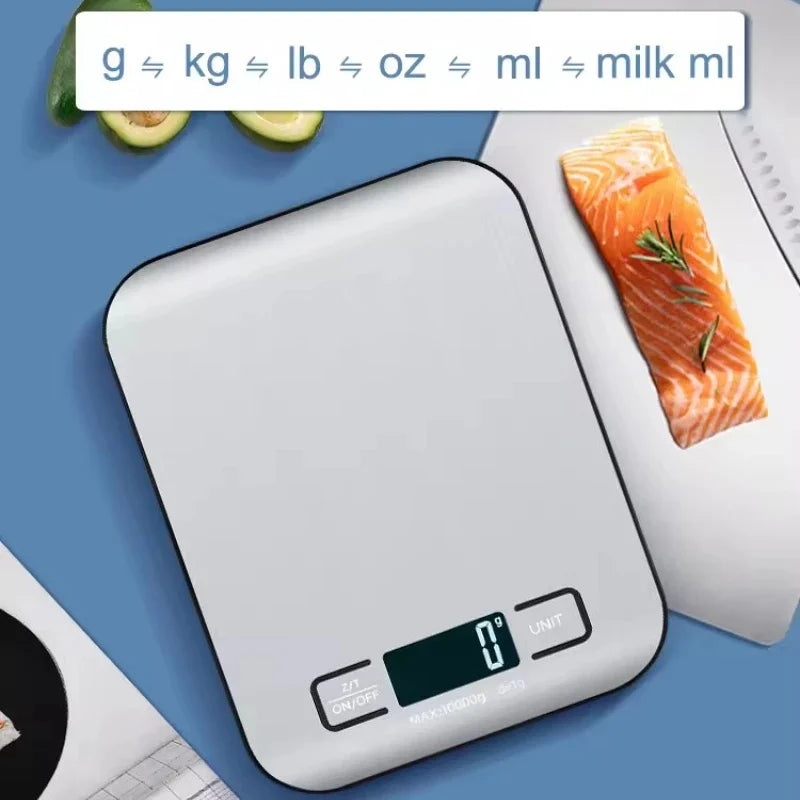 Balança Digital de Cozinha LED | Aço Inoxidável 5kg Alta Precisão