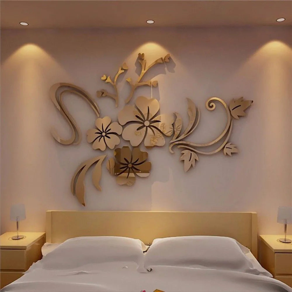 Autocolantes Espelho Floral 3D | Decoração de Parede Moderna e Elegante