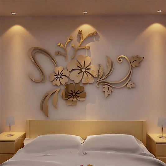 Autocolantes Espelho Floral 3D | Decoração de Parede Moderna e Elegante