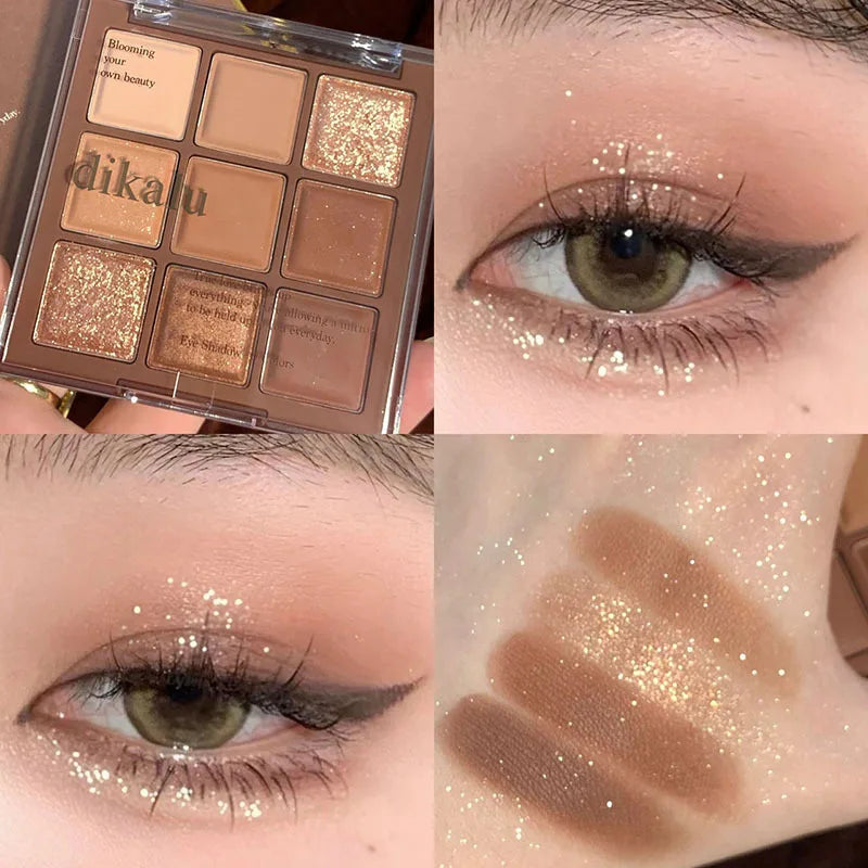 Paleta Sombras 9 Cores Quadrada – Reduz Inchaço Fácil Aplicar Cor Maquilhagem Longa Duração