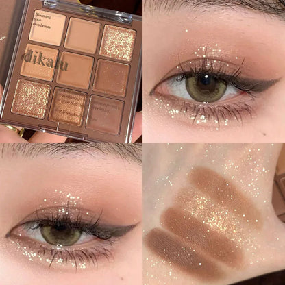 Paleta Sombras 9 Cores Quadrada – Reduz Inchaço Fácil Aplicar Cor Maquilhagem Longa Duração