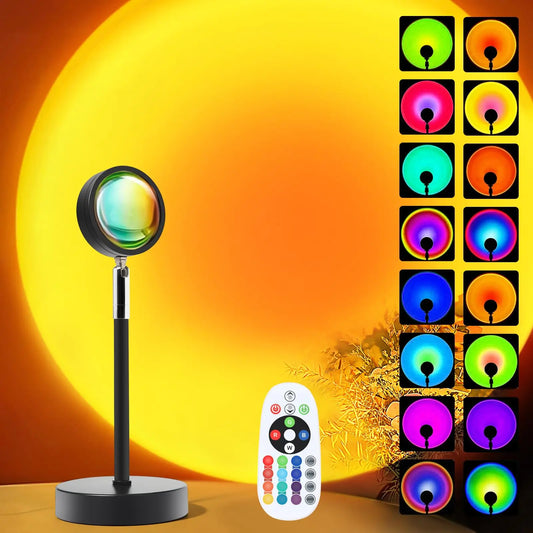 Projetor Sunset Lamp | 16 Cores LED Luz Noturna para Fotografia, Festas e Decoração