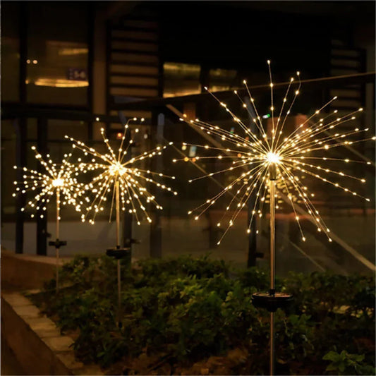 Luz Solar Jardim Fogo de Artifício 90/150 LED - Iluminação Exterior Impermeável 8 Modos Decoração Natal
