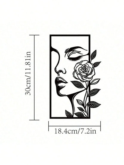 Arte de Parede em Metal | Silhueta Feminina com Flores Minimalista