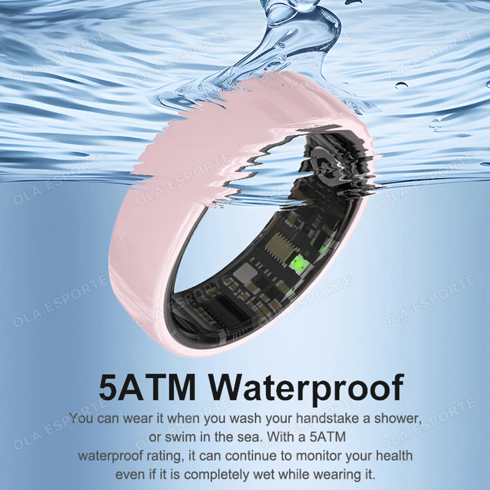 Smart Health & Sleep Ring | Gesture Control, 5ATM, Charging Case — Ola Esporte | White & Pink