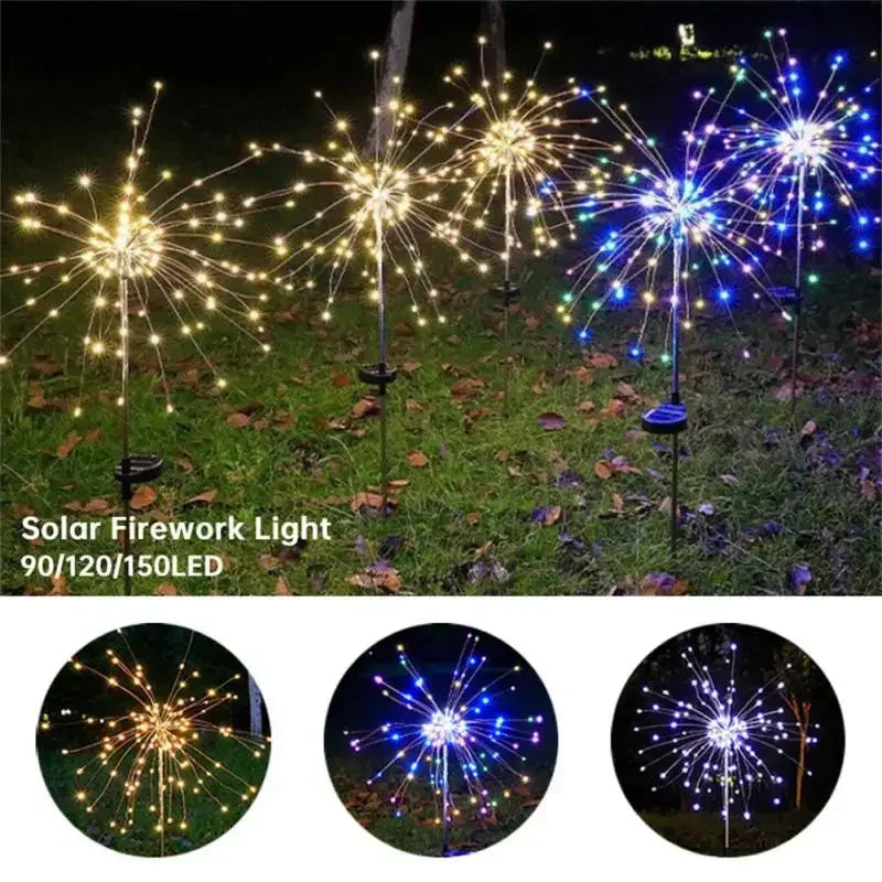 Luz Solar Jardim Fogo de Artifício 90/150 LED - Iluminação Exterior Impermeável 8 Modos Decoração Natal