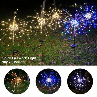 Luz Solar Jardim Fogo de Artifício 90/150 LED - Iluminação Exterior Impermeável 8 Modos Decoração Natal