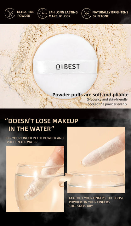 Pó Solto QIBEST 4 Cores 6g - Matte Acabamento Aveludado Controlo Oleosidade Impermeável Longa Duração