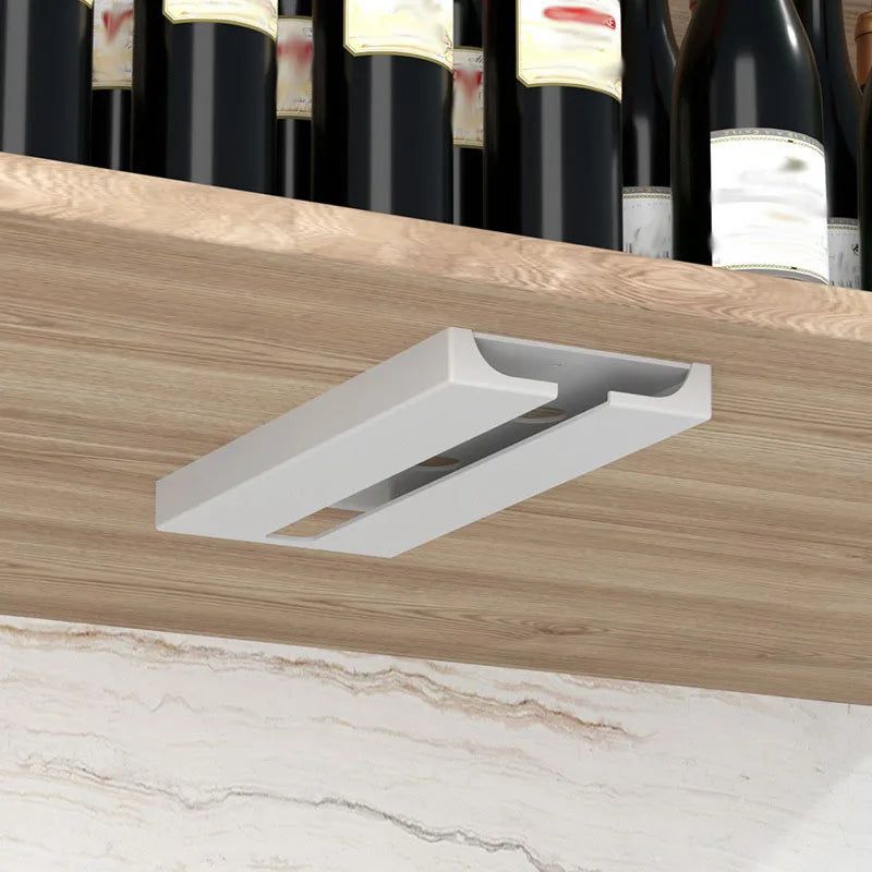 Suporte de Taças para Parede Sem Ferramentas – Expositor de Copos em Plástico Reforçado | Armazenamento de Taças de Vinho para Cozinha ou Bar | Economia de Espaço