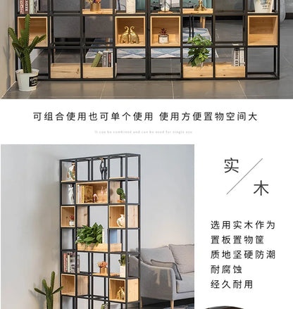 Estante Retro em Ferro Forjado e Madeira Maciça | Estilo Loft