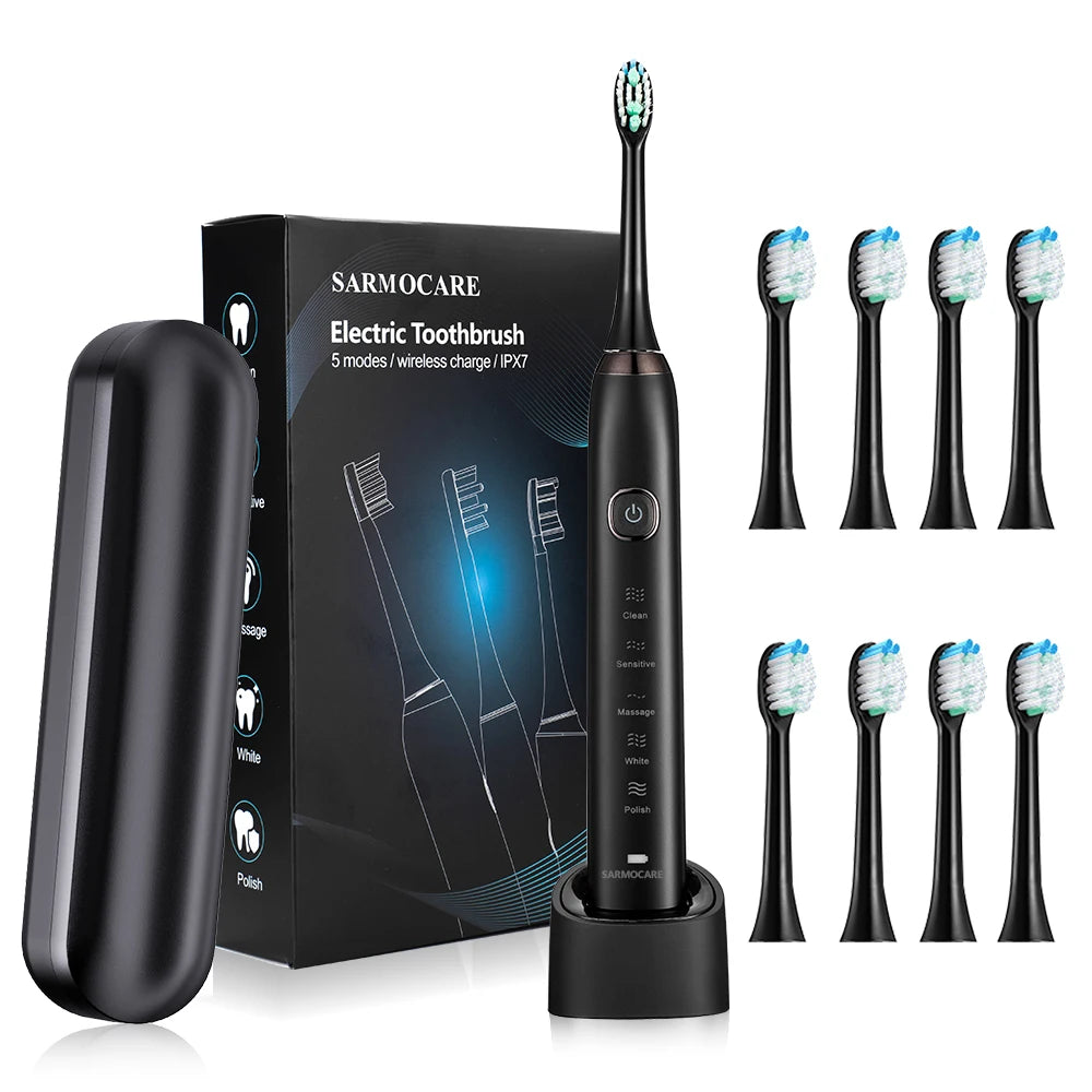 Escova Dentes Elétrica Sónica com 6 Cabeças - Timer Inteligente e Branqueamento Dental