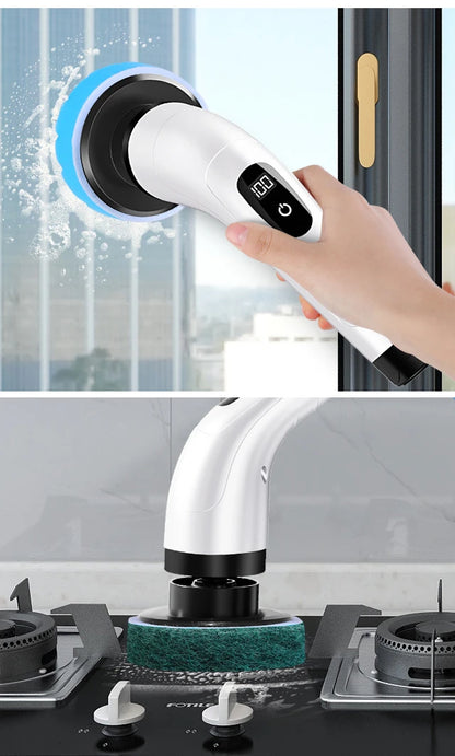 Escova Elétrica Limpeza 7-em-1 Sem Fios - 5000mAh IPX6 Extensível | Casa de Banho Cozinha