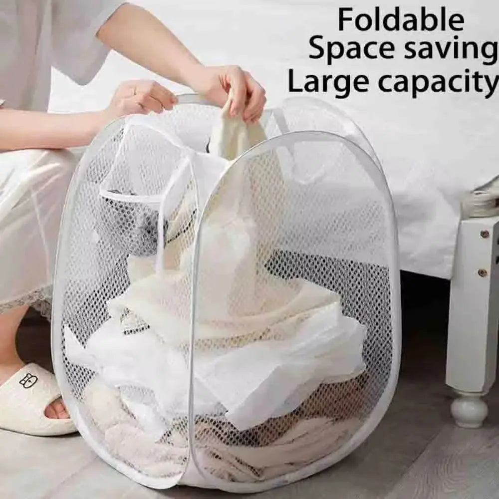 Cesto de Roupa Suja Dobrável em Malha | Grande Capacidade e Respirável para Lavandaria
