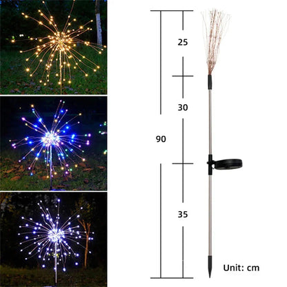 Luz Solar Jardim Fogo de Artifício 90/150 LED - Iluminação Exterior Impermeável 8 Modos Decoração Natal