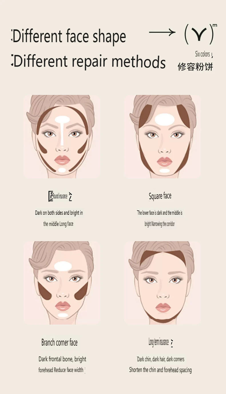 Paleta Contorno 6 Cores - Iluminador e Sombra Nariz Acabamento Matte Profissional Escultura Facial