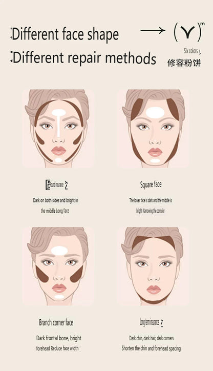 Paleta Contorno 6 Cores - Iluminador e Sombra Nariz Acabamento Matte Profissional Escultura Facial