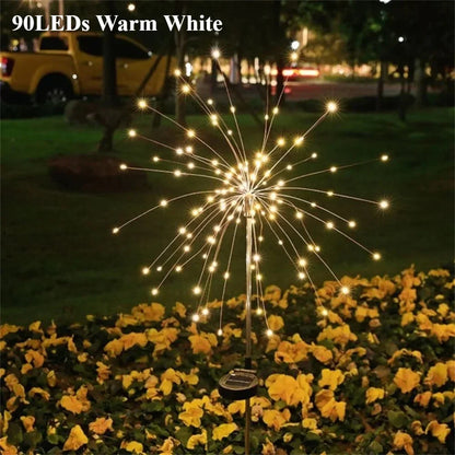Luz Solar Jardim Fogo de Artifício 90/150 LED - Iluminação Exterior Impermeável 8 Modos Decoração Natal