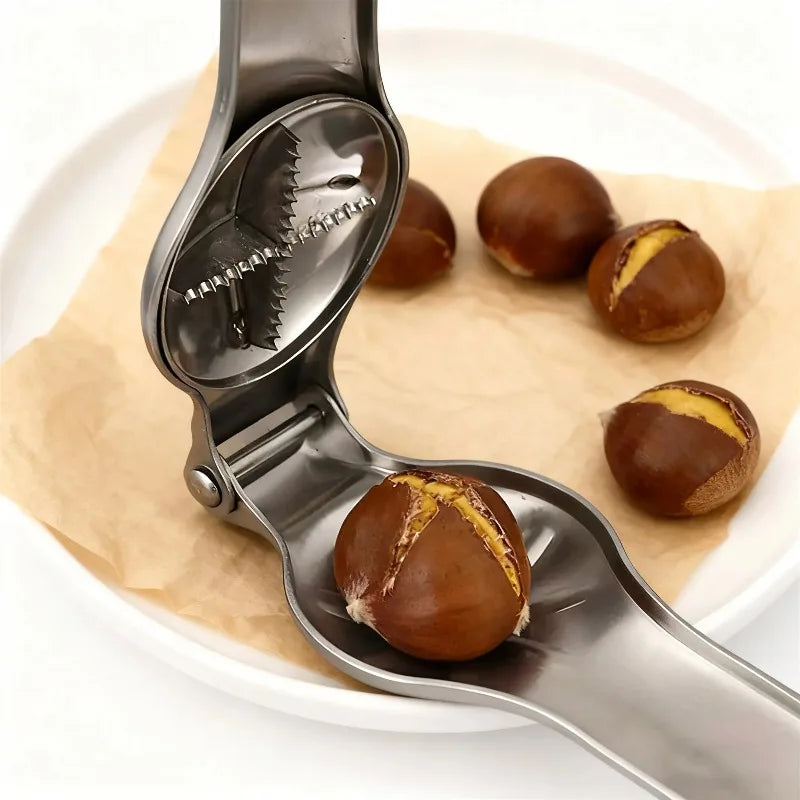 Abridor de Castanhas 2 em 1 | Aço Inox Multifuncional para Cozinha