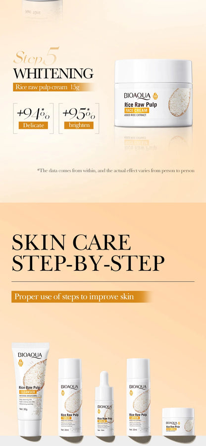 Conjunto de Cuidados de Pele BIOAQUA Rice | Limpeza, Tónico, Essência e Creme Iluminador
