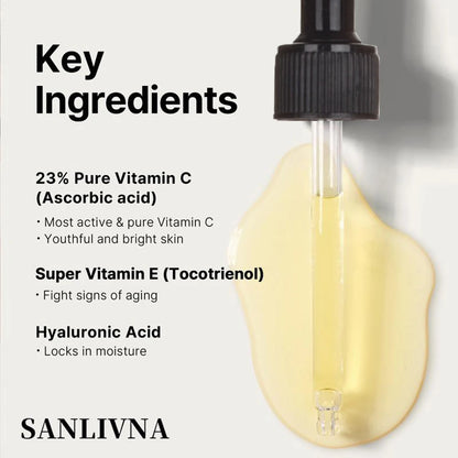 Sérum Vitamina C Pura 23% com Vitamina E e Ácido Hialurônico 20g - Ilumina Hidrata Uniformiza Tom