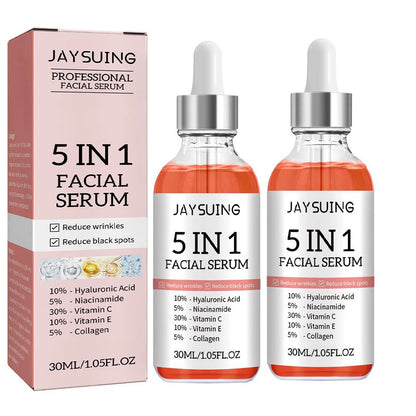 Sérum Facial 5 em 1 com 30% Vitamina C - Anti-Rugas Hidratante Clareador Niacinamida Ácido Hialurónico 30ml