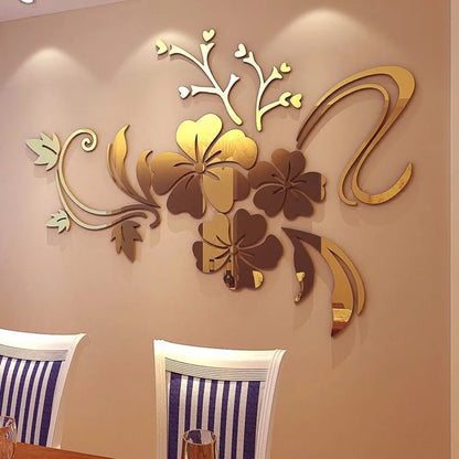 Autocolantes Espelho Floral 3D | Decoração de Parede Moderna e Elegante