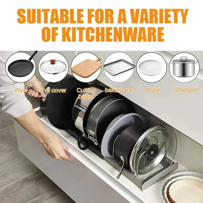 Rack Extensível Inox Cozinha – Organizador Panelas Tampas e Tábuas
