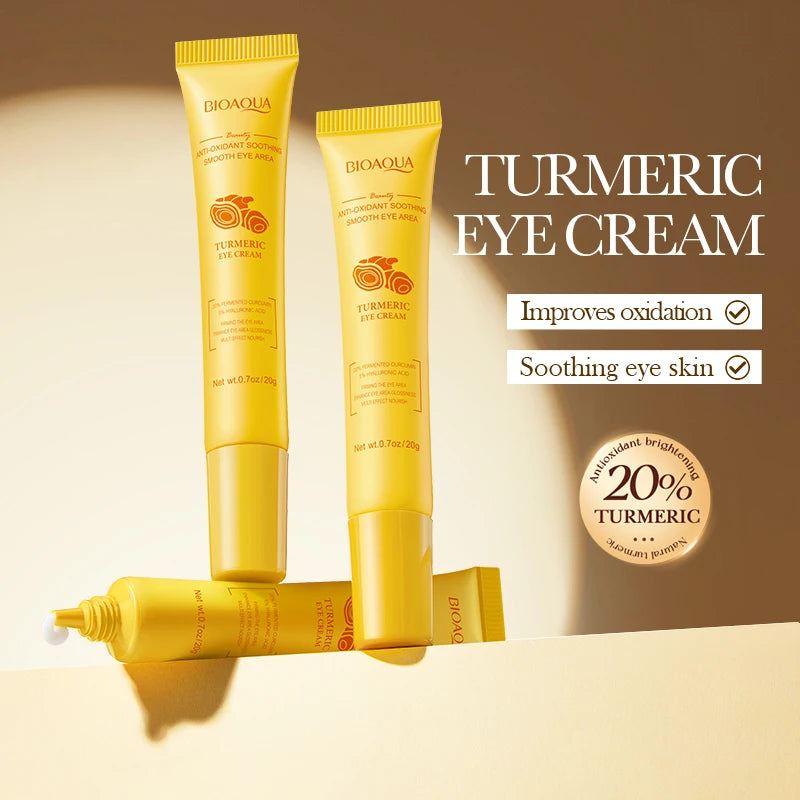 Kit BIOAQUA Cúrcuma 4 Peças - Sérum Anti-Idade Creme Olhos Anti-Acne Hidratante Iluminador