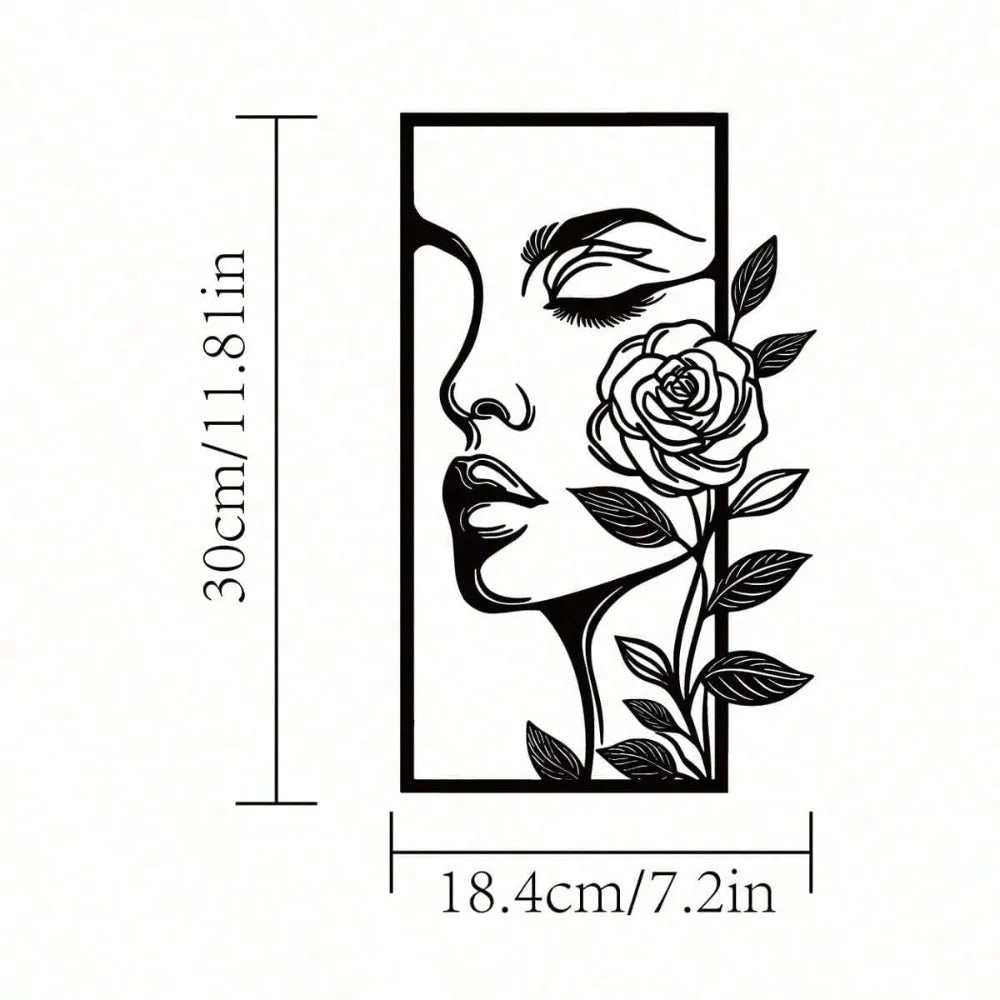 Arte de Parede em Metal | Silhueta Feminina com Flores Minimalista